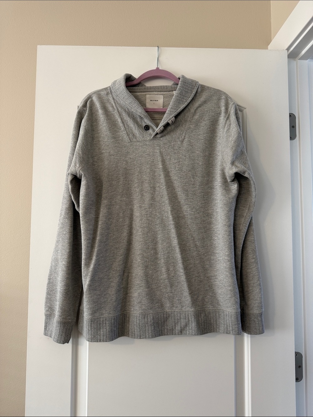 Billy Reid Gray V-Neck Shawl Collar Sweater